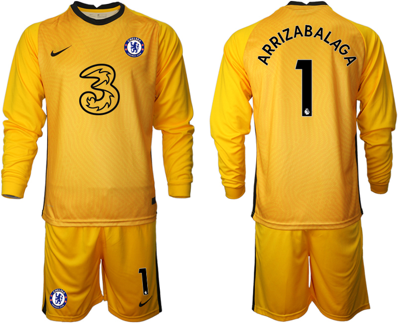Men 2021 Chelsea yellow goalkeeper long sleeve #1 soccer jerseys